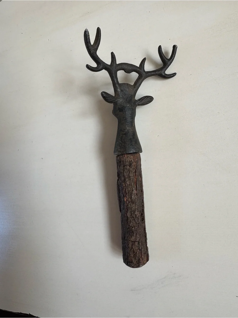 Rustic Deer Head bottle opener in dark and Brown wood handle vintage